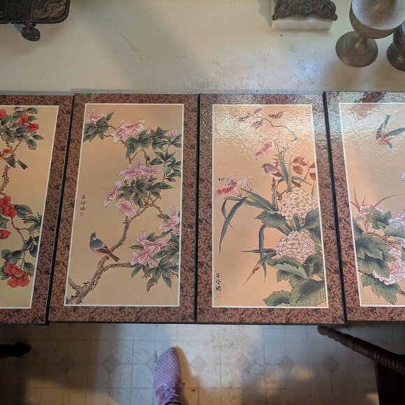 Chinese Silk Wall Decor x4 - Picture 1 of 3